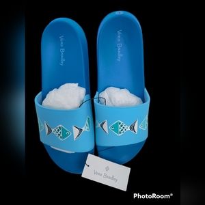 Vera Bradley Blue Beach Slides Go Fish Women's Size L 9-10 NWT